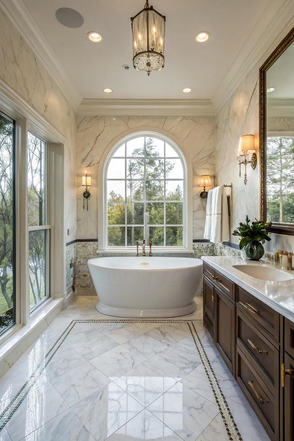 A freestanding jacuzzi tub serves as the focal point in this master bathroom.