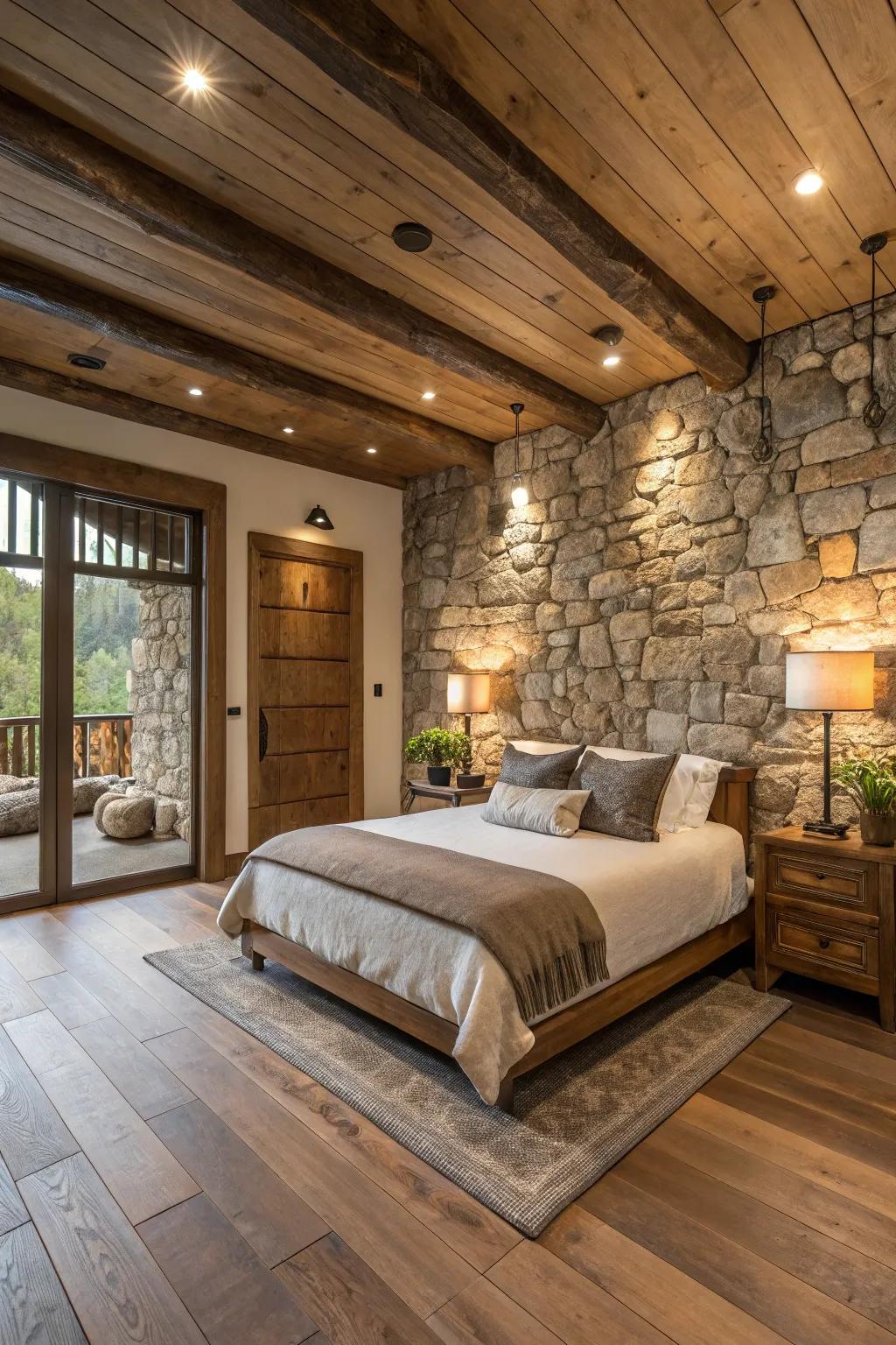 Natural textures bring warmth to the master bedroom.