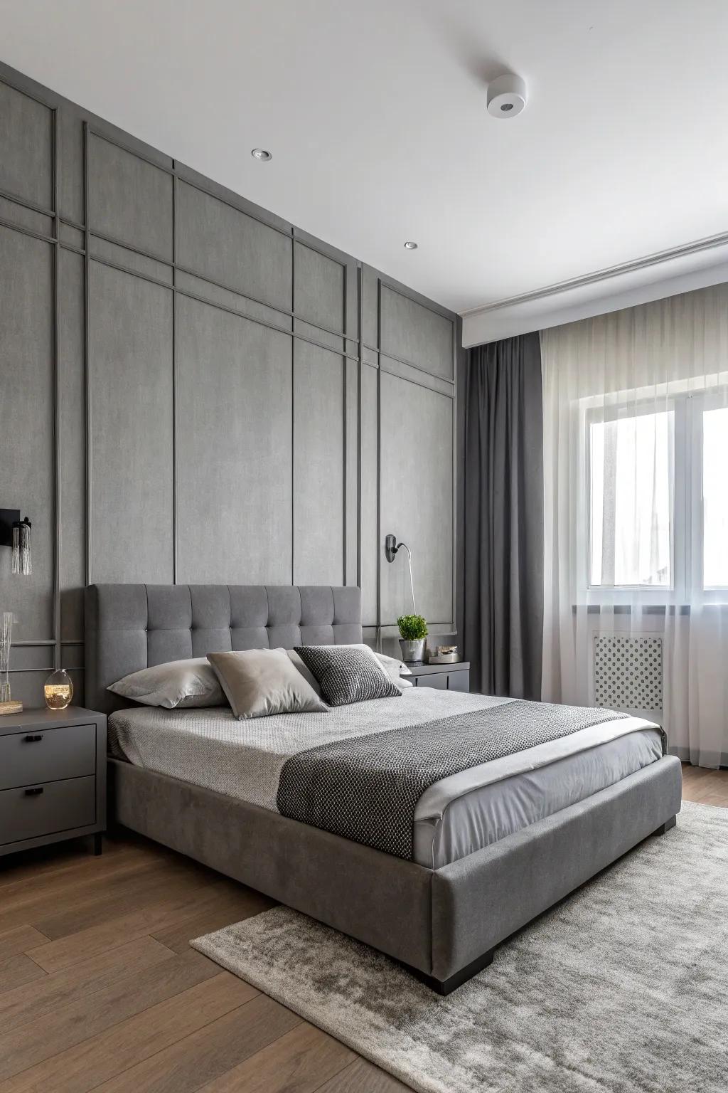 A sleeping area that follows a relaxing single-color color scheme.