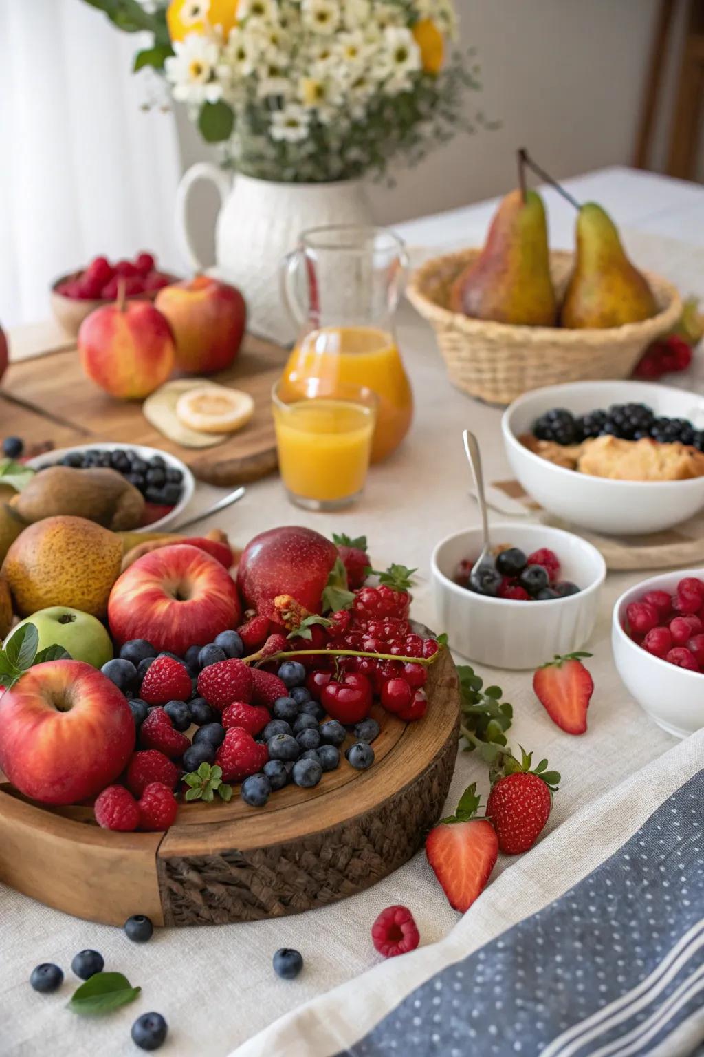 Seasonal fruits add colorful interest to the table.