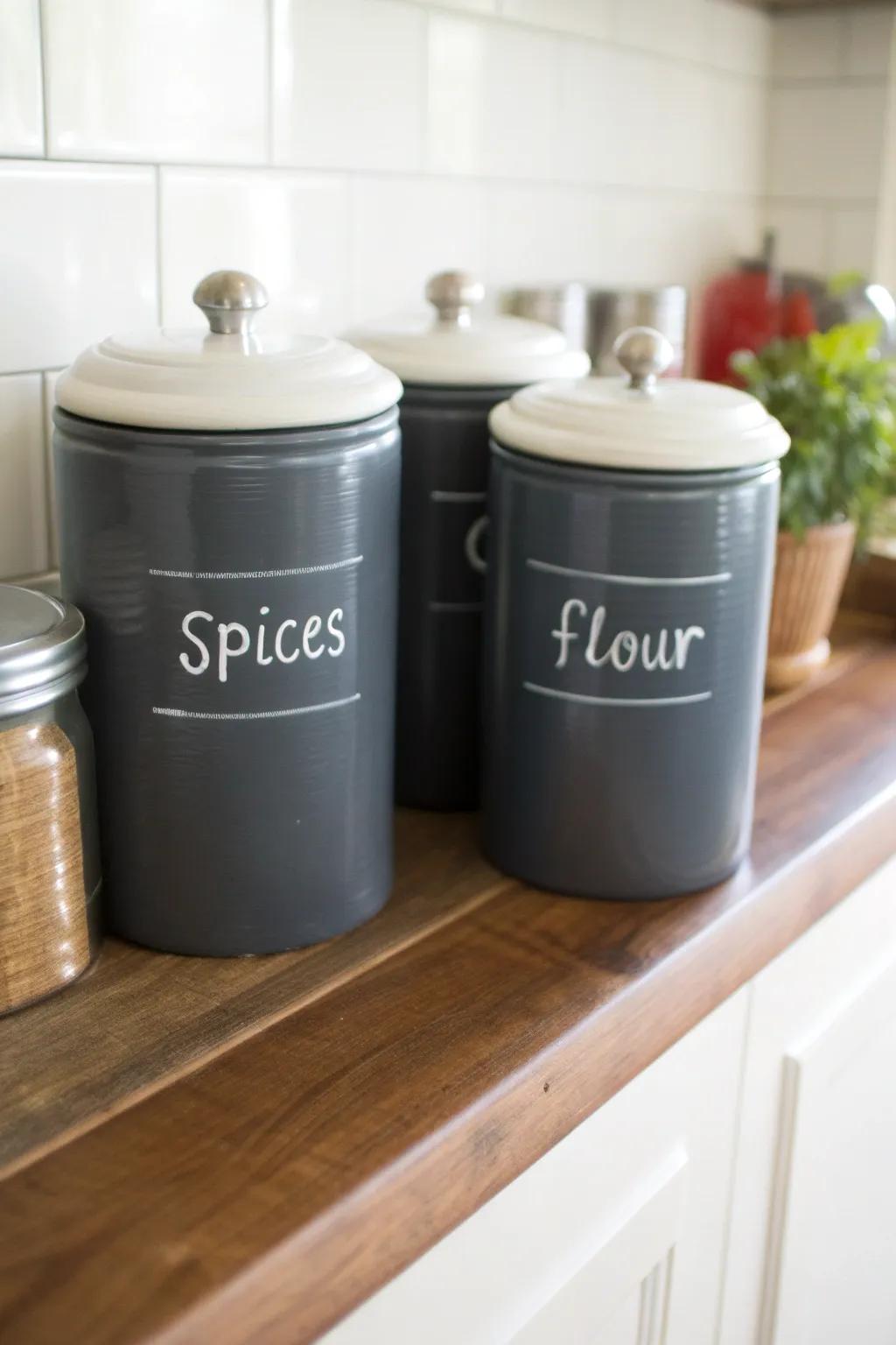 Chalkboard paint allows for easy and changeable labeling.