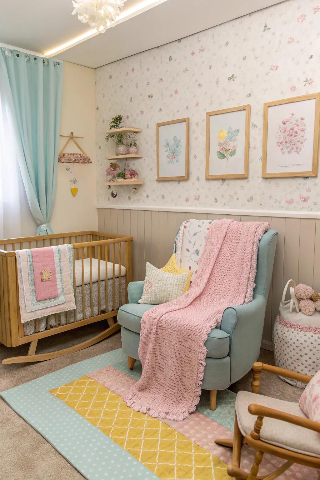 A pastel-themed nursery for a serene start.