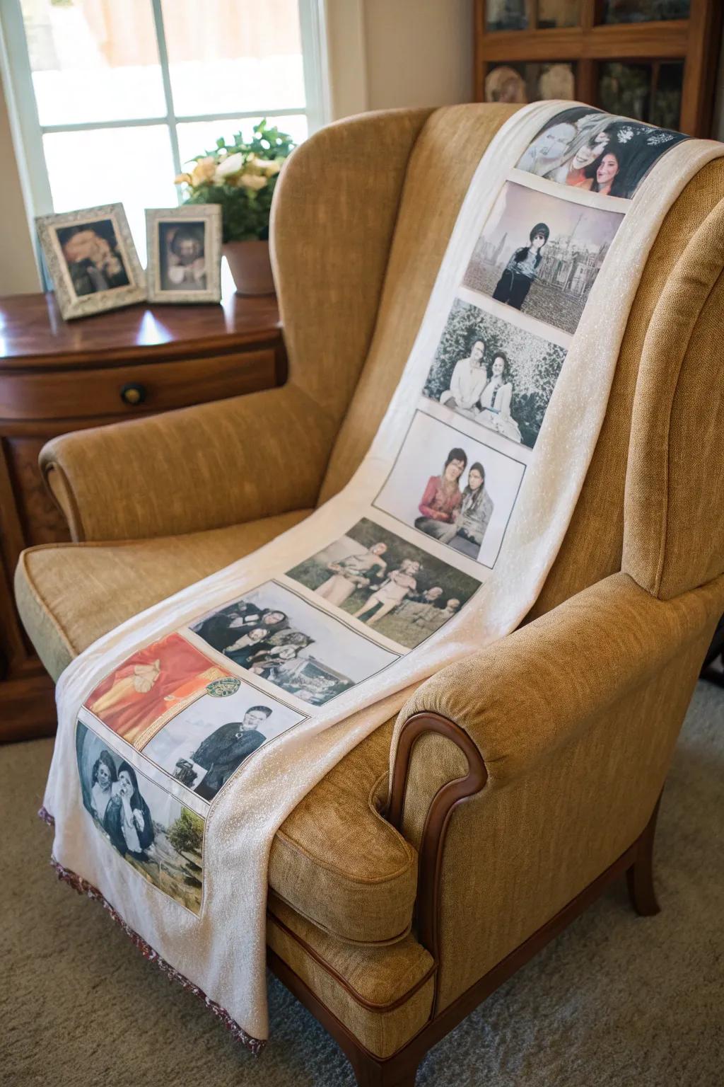 A blanket with a timeline of photos, perfect for revisiting cherished memories.