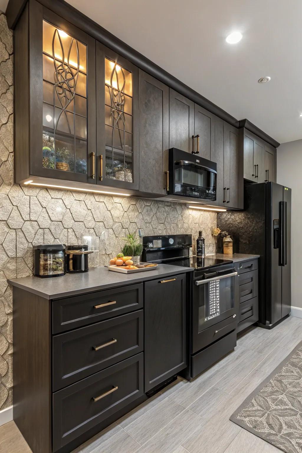 Textures add depth to a sleek kitchen space.