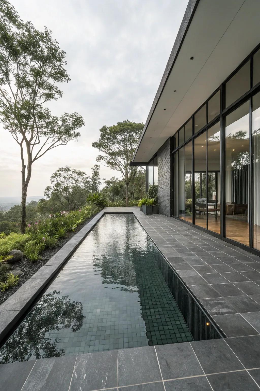 Carbon ceramics give a dramatic alongside polished pool-side aesthetic.