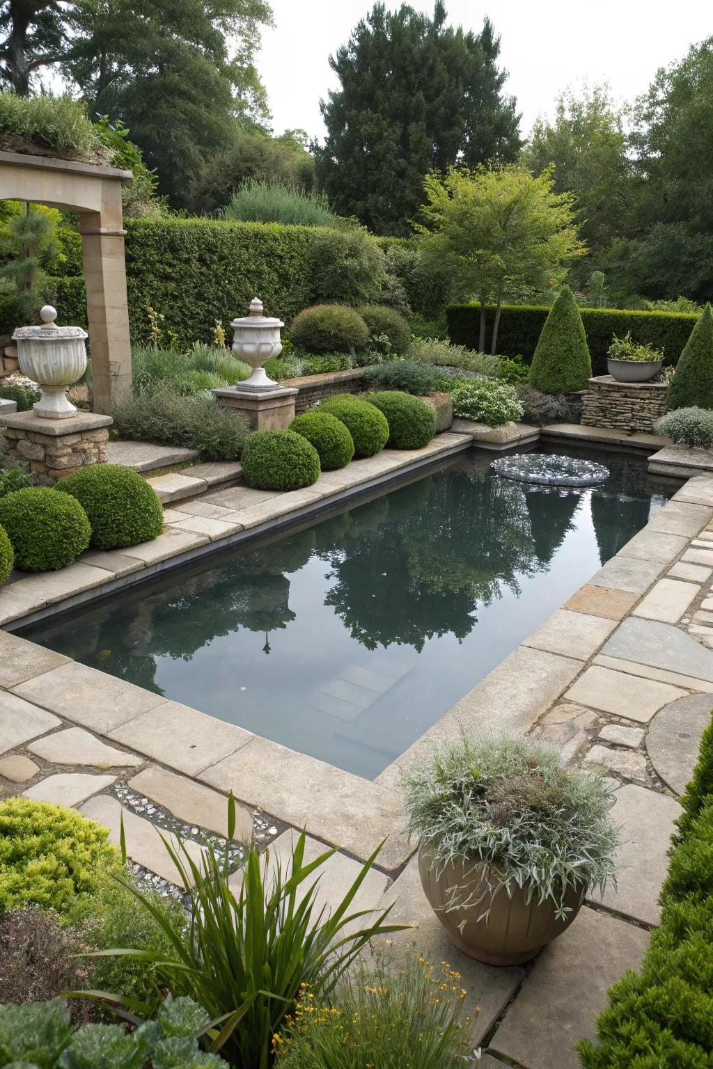 A pool pond with an elegant submerged design.