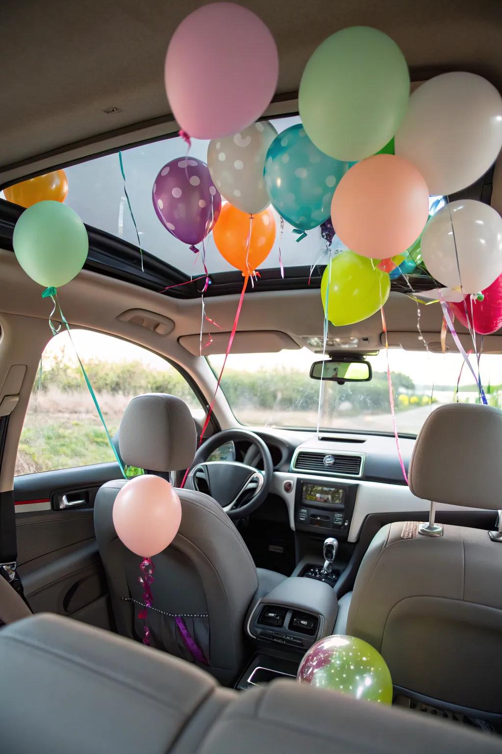 Helium balloons contribute an aspect of surprise and enjoyment.