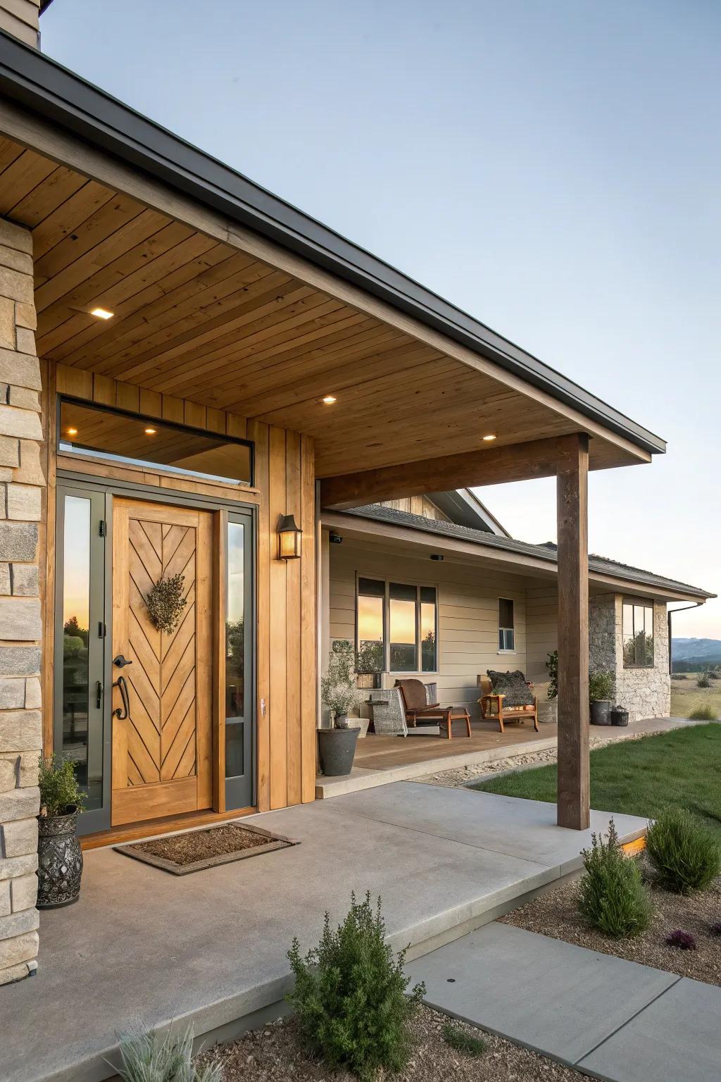 Pivot doors create a dramatic, modern entrance.