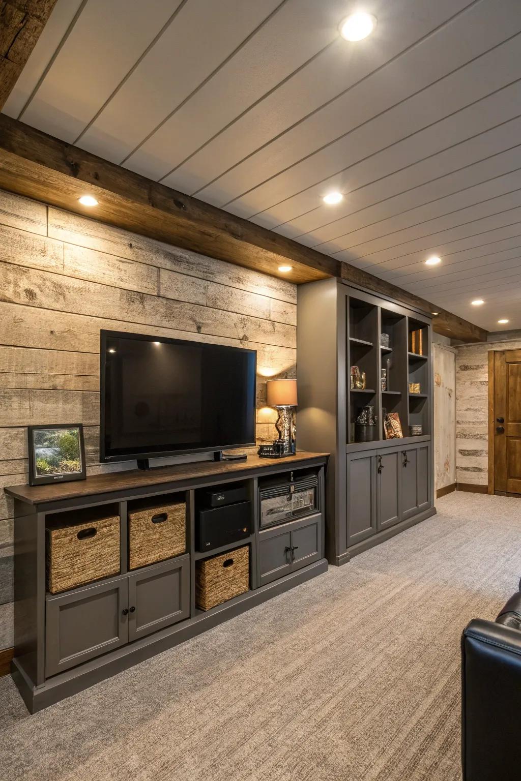 Functional elegance with shiplap and built-ins.