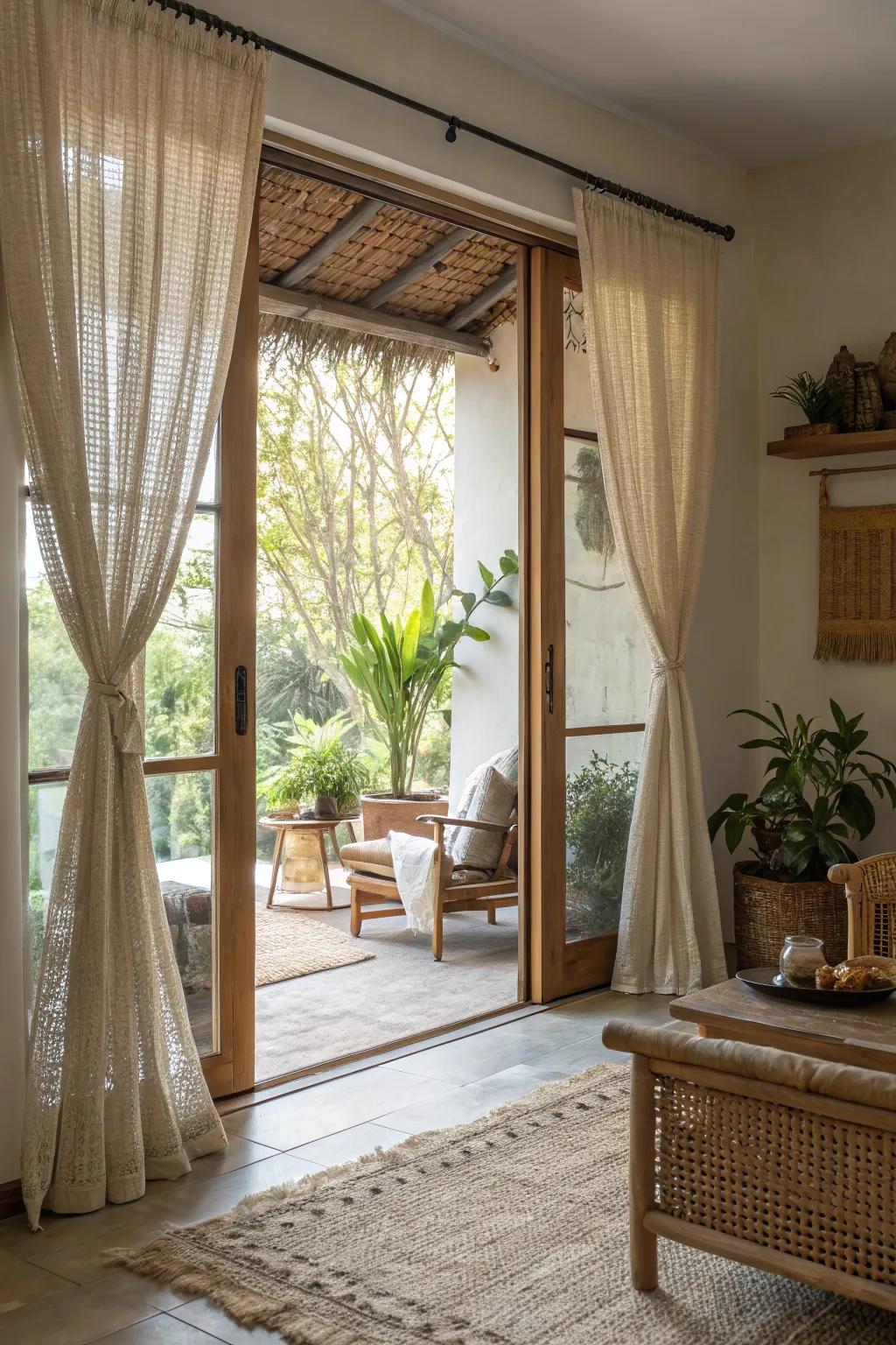 Add warmth with curtains featuring natural woven textures.