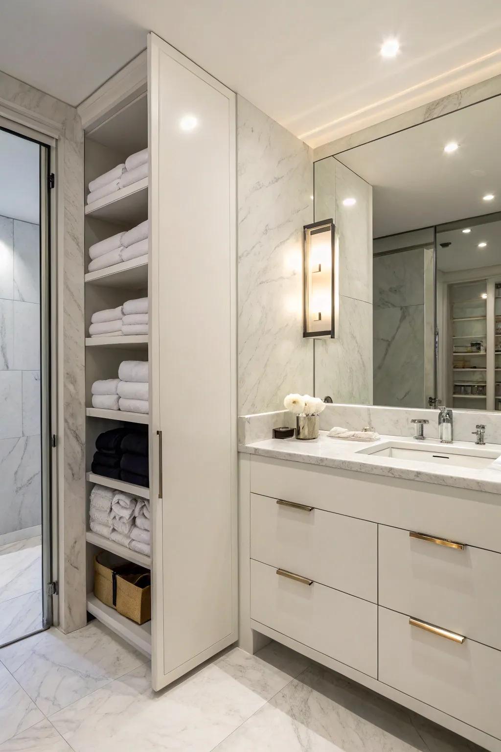 Keep towels subtly stored with covered storage.