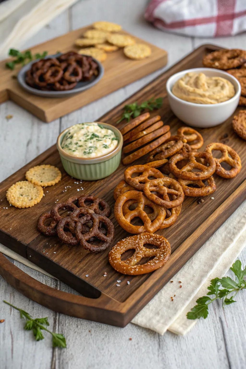 A savory pretzel display ready to satisfy a range of tastes.