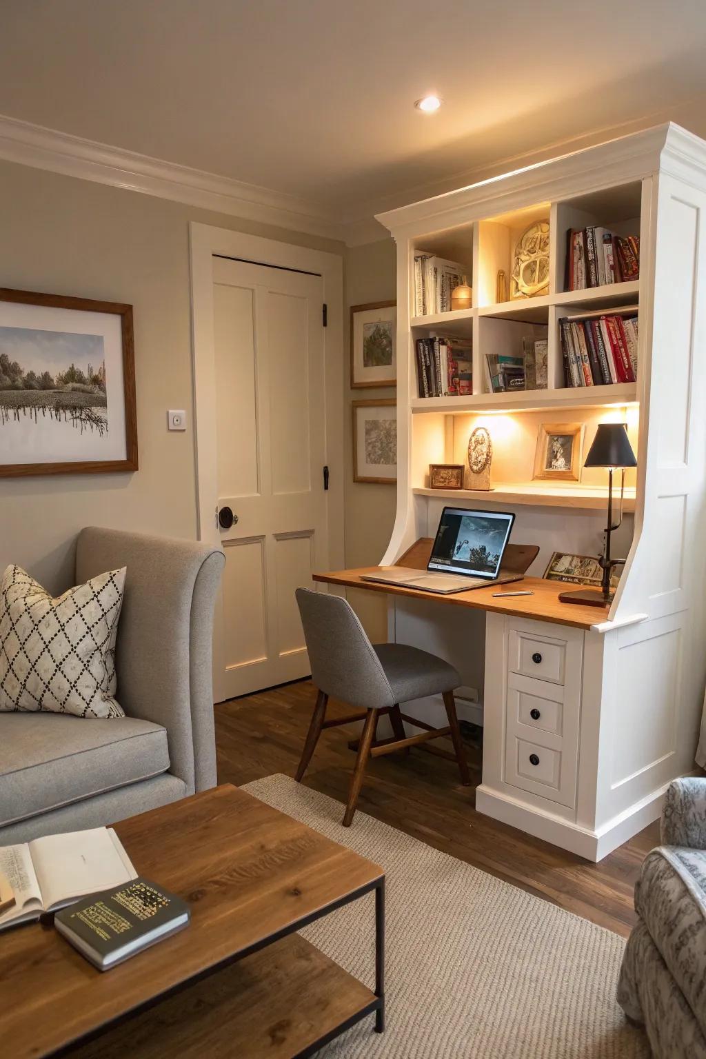 Hidden study spaces maximize functionality in small areas.