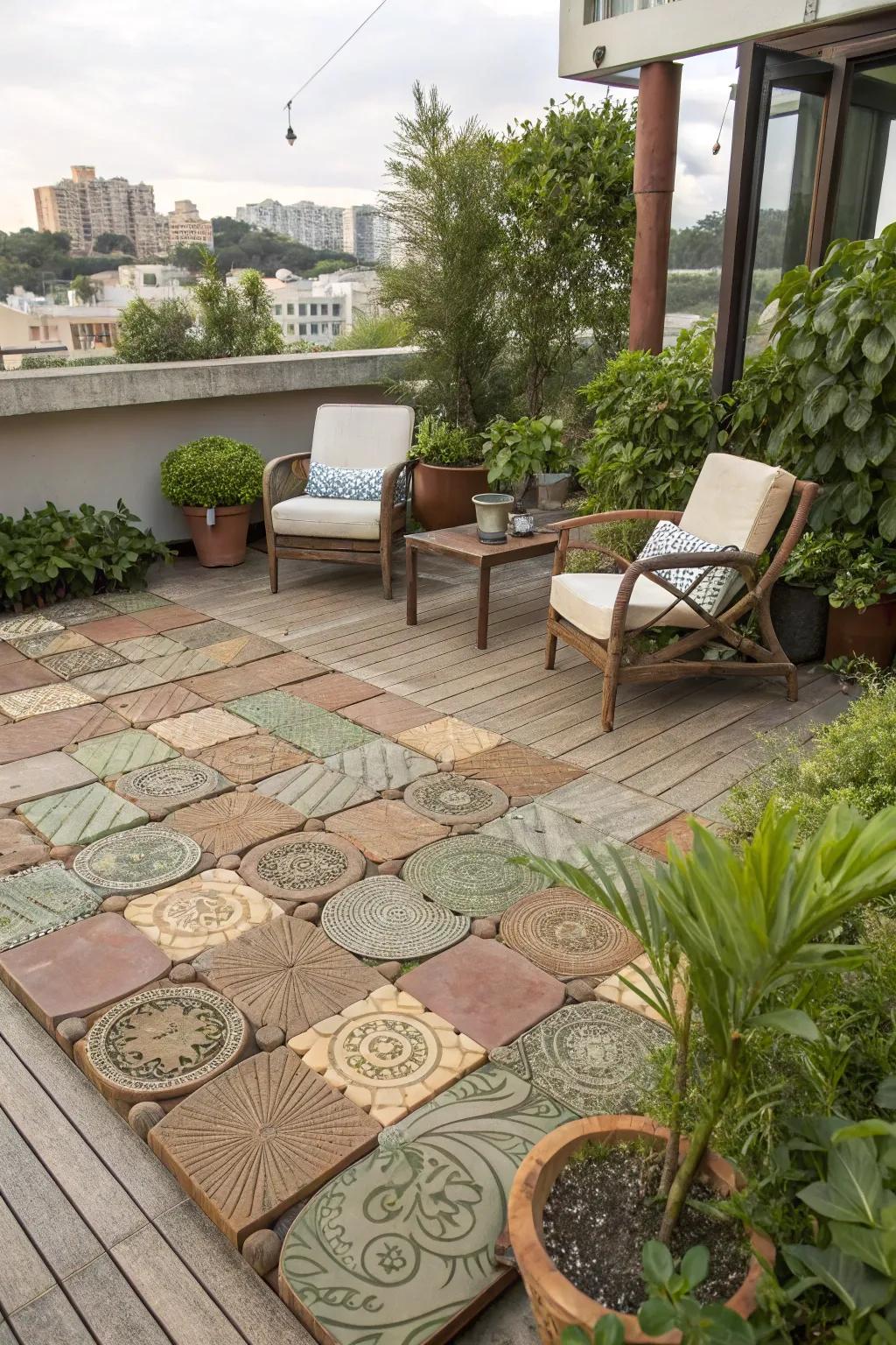 Reused materials offer an imaginative and economical deck surface choice.