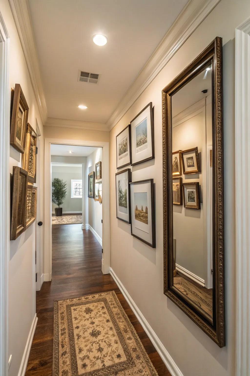 Mirrors in a gallery wall to enhance space