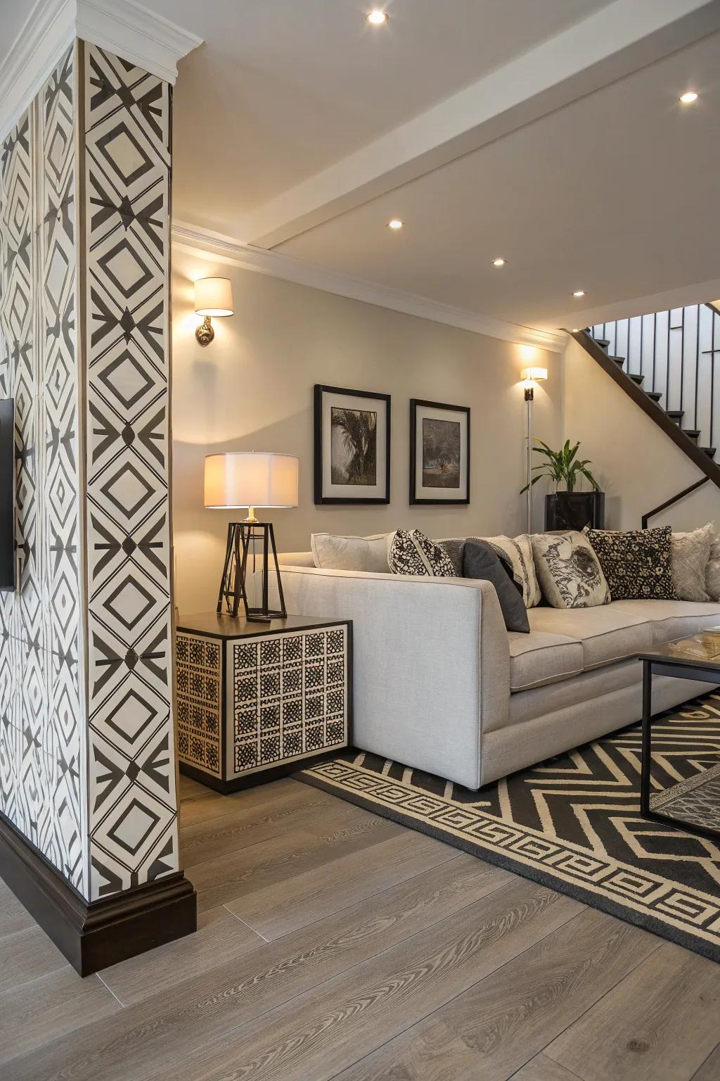 Geometric pattern features for a contemporary twist