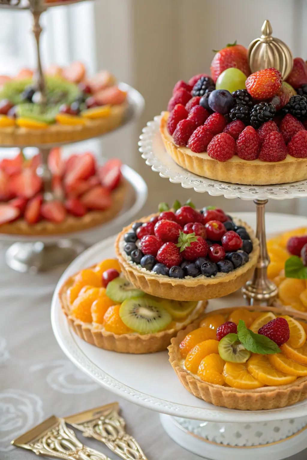 A refreshing array of fruit tarts for a light dessert option.