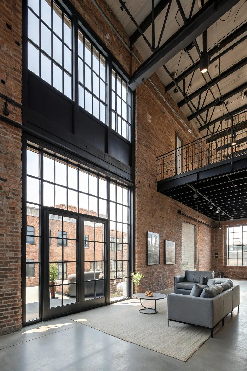 Matte black trim complements an industrial loft setting.