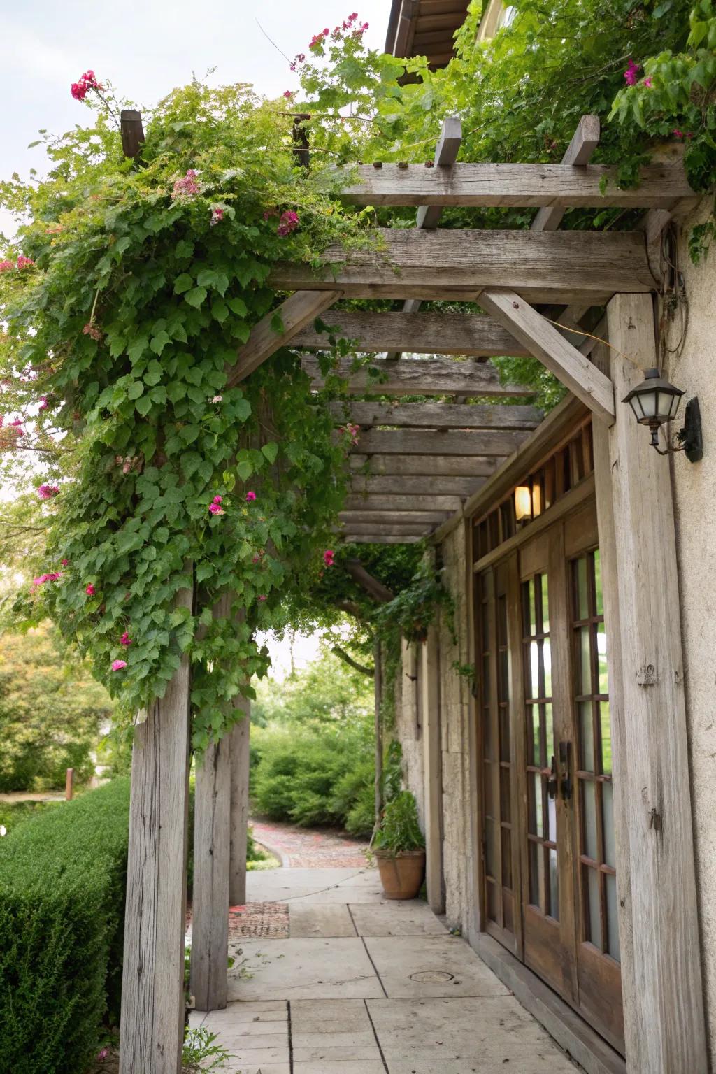 A trellis awning adds a botanical charm.