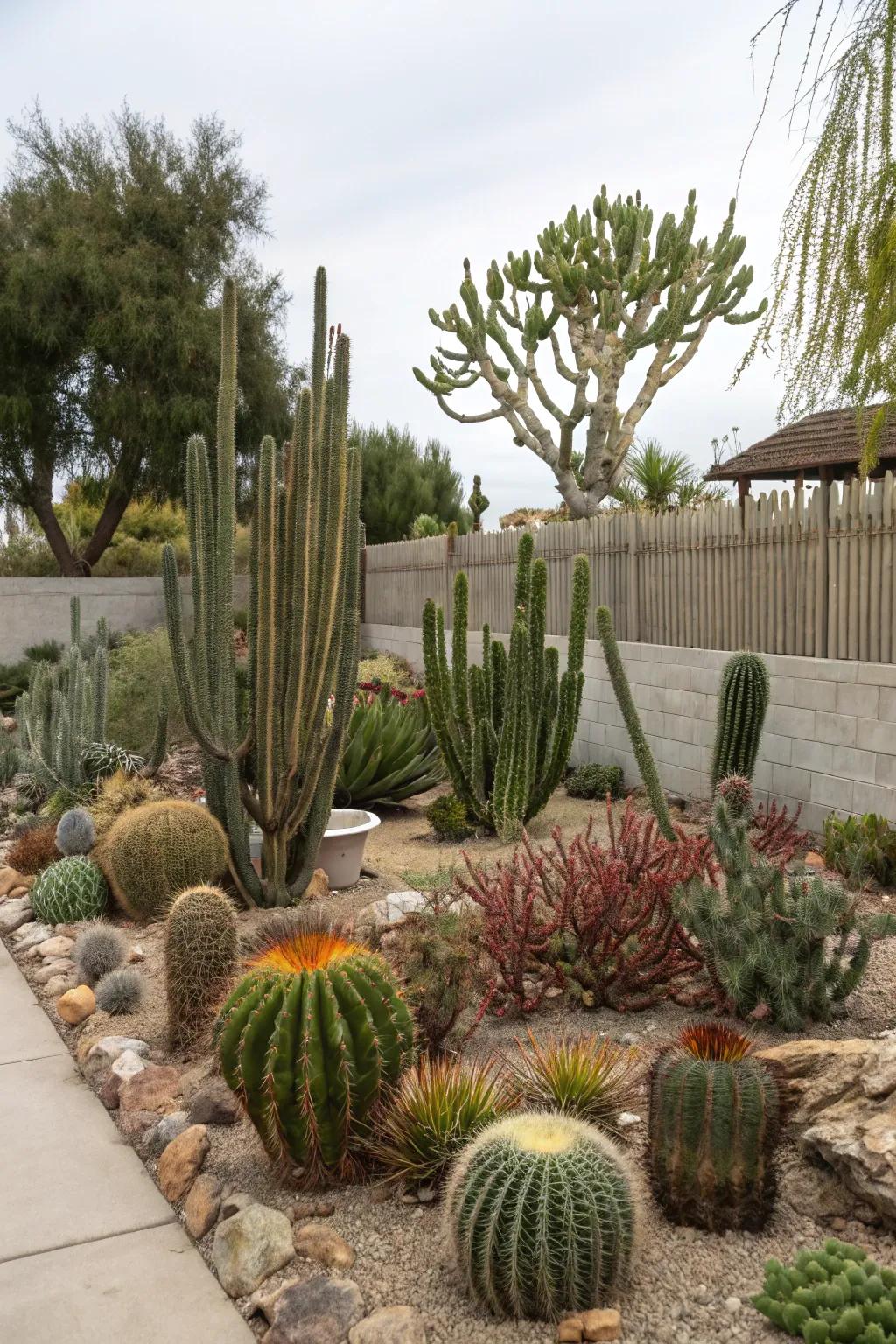 Exotic cacti add a unique touch to any garden display.