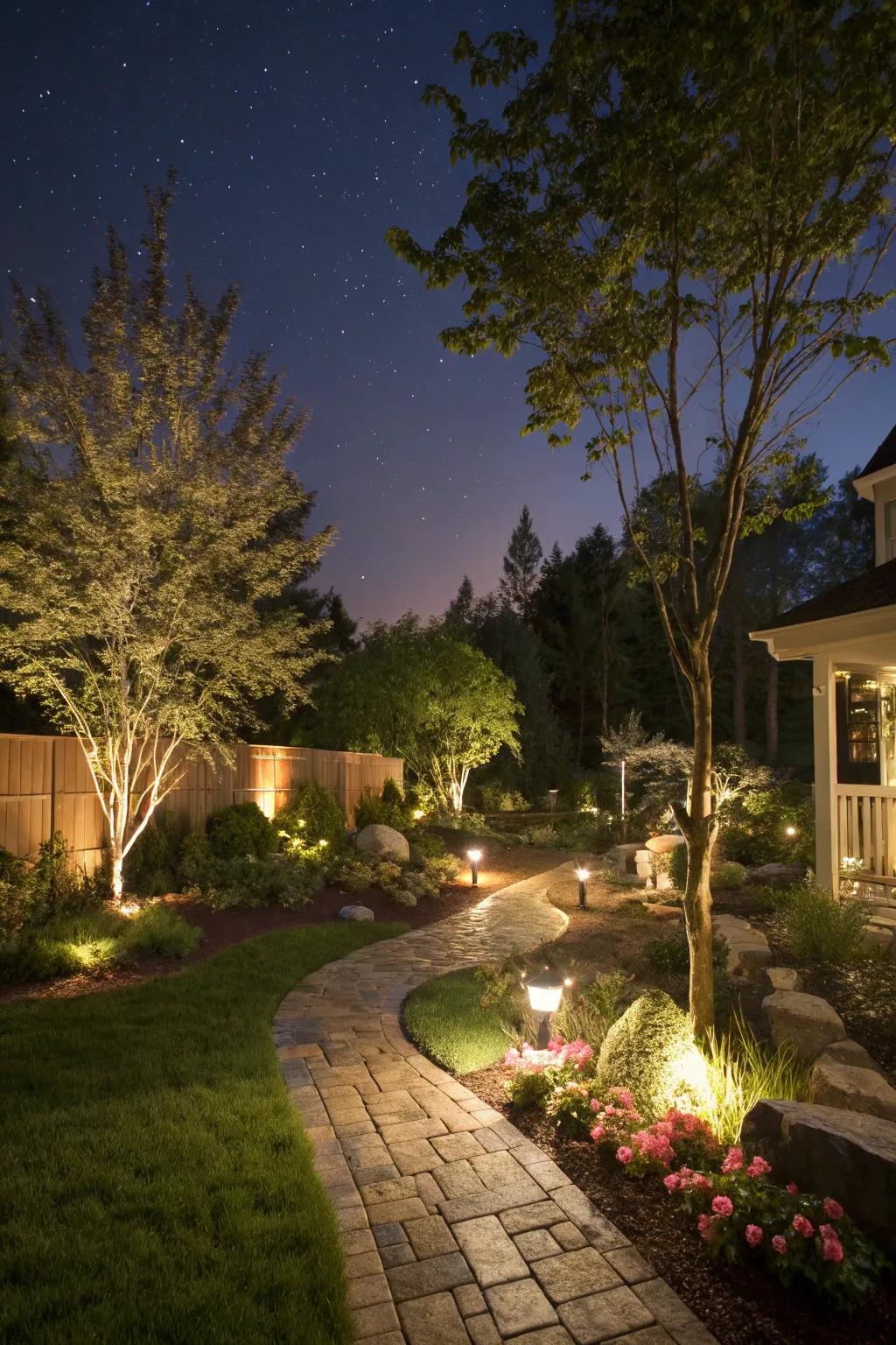 Spotlight illumination appends drama and spotlights your garden's finest characteristics.