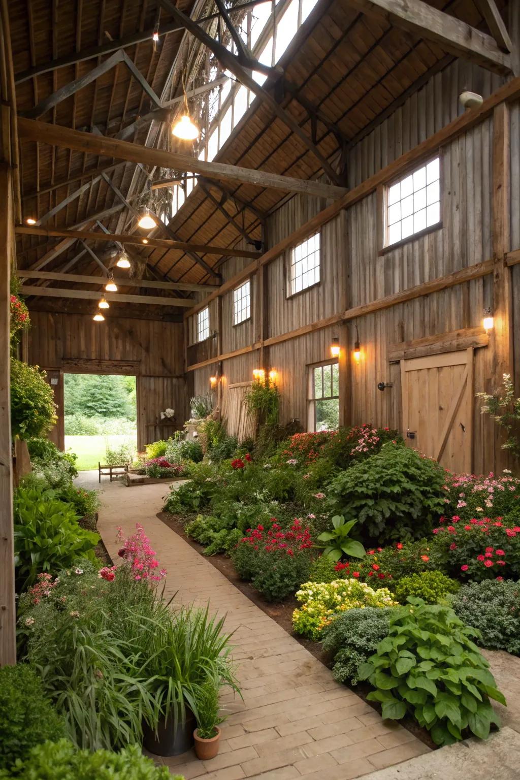 An indoor garden oasis brings nature indoors, creating a serene environment.