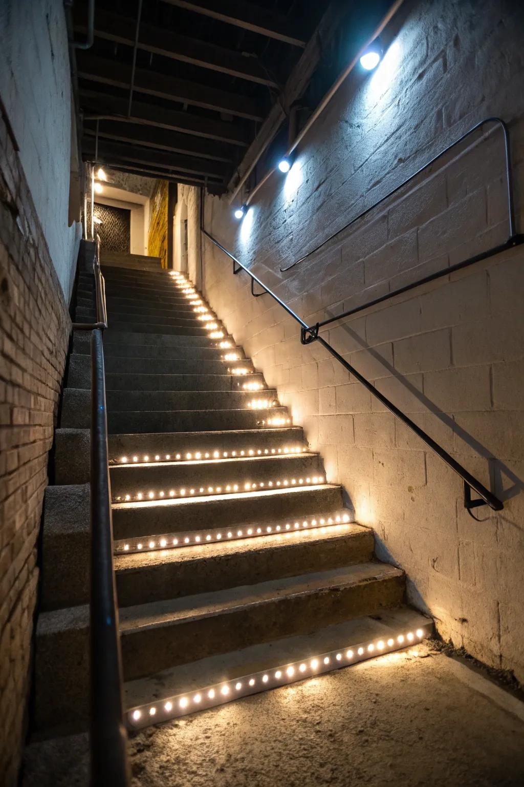 Staircase lights ensure safety and style in your basement.