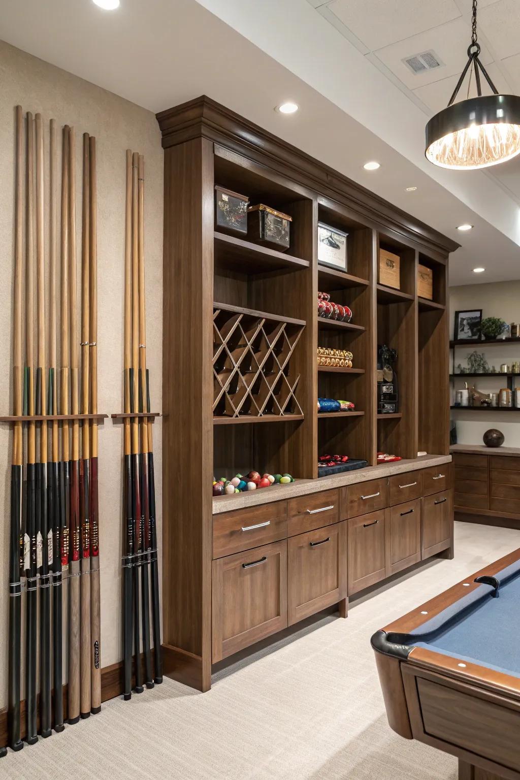 Smart storage keeps your billiard hall neat and functional.