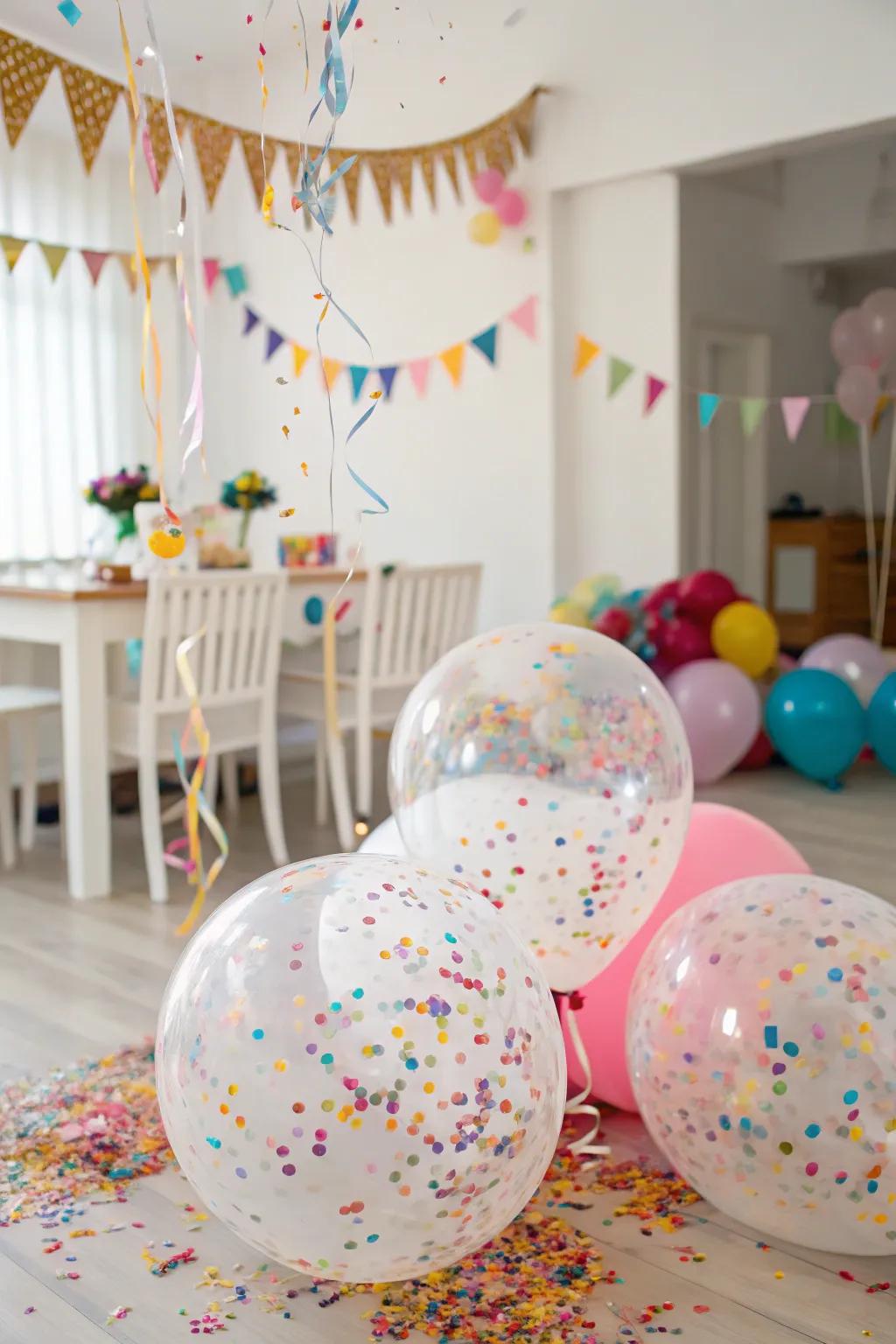 Confetti balloons that offer a fun and vibrant surprise to the party.