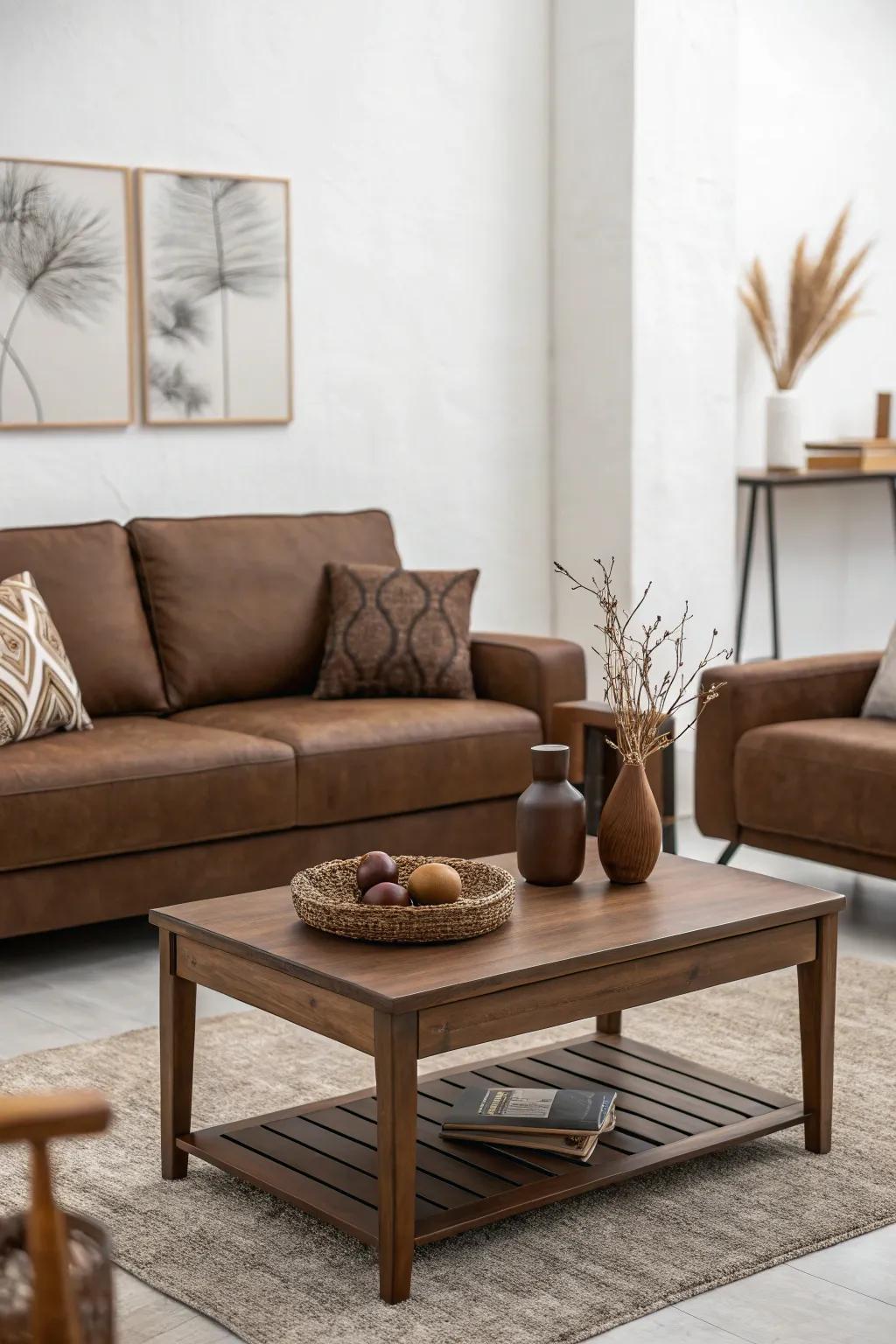 A minimalist approach highlights the elegance of brown tones.