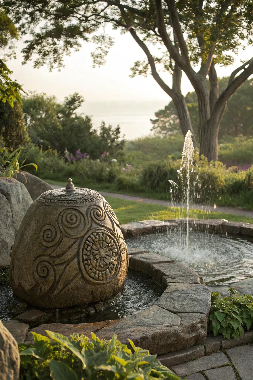 Artistic carvings turn this fountain into a true masterpiece.