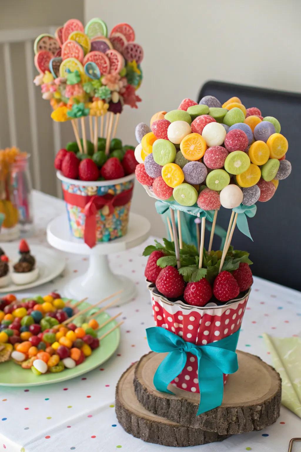 Edible candy bouquets provide a tasty and decorative option.