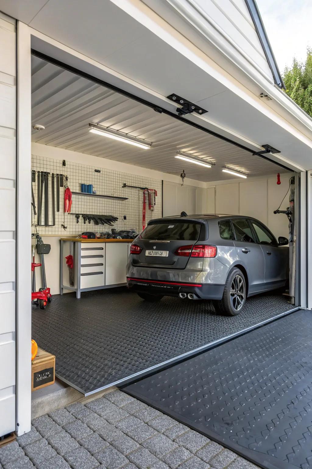 Rubber flooring provides safety and comfort in your carport.