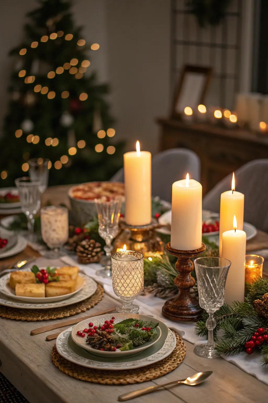 Scented candles enhance the holiday atmosphere.