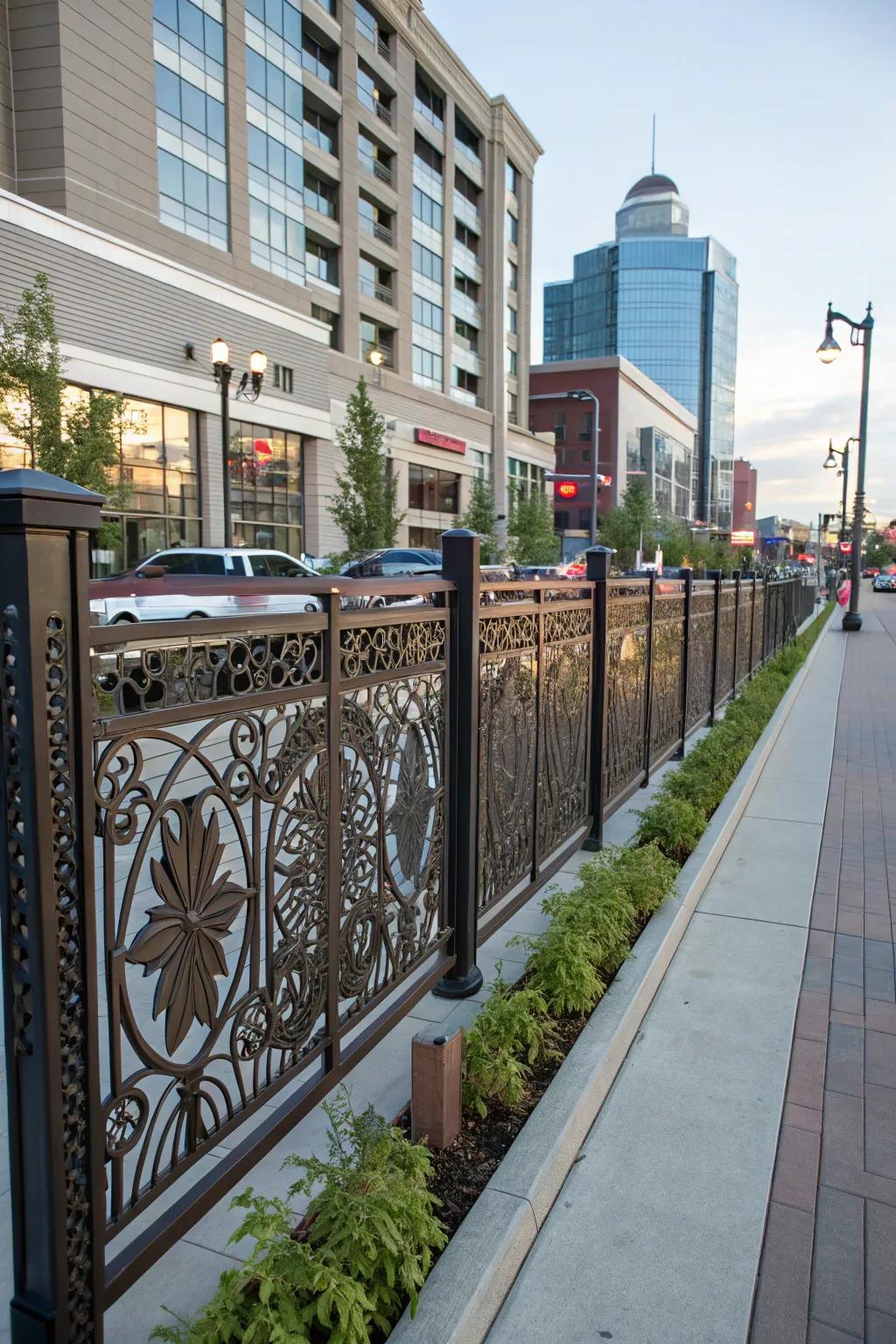 Artistic metalwork transforms fences into unique art pieces.