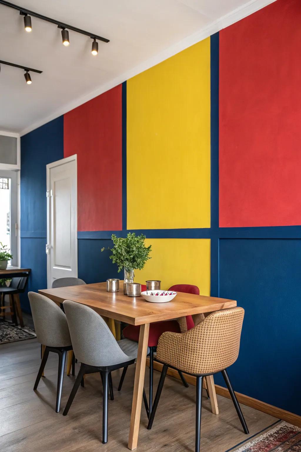 A vibrant color block wall that energizes the space