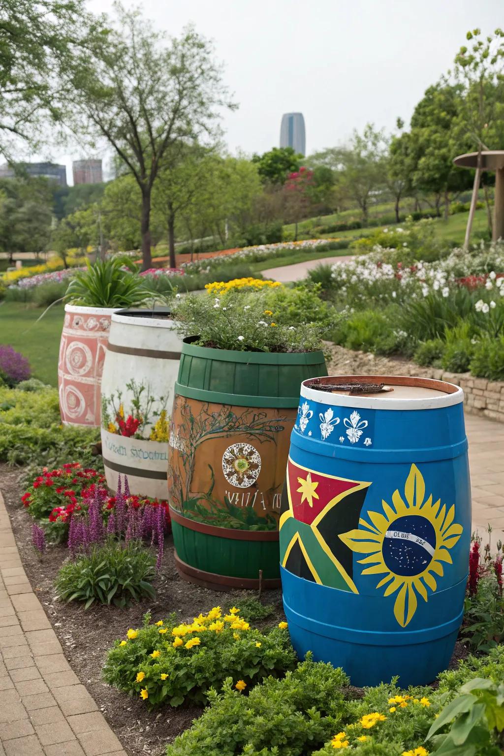 Culturally inspired painted barrels