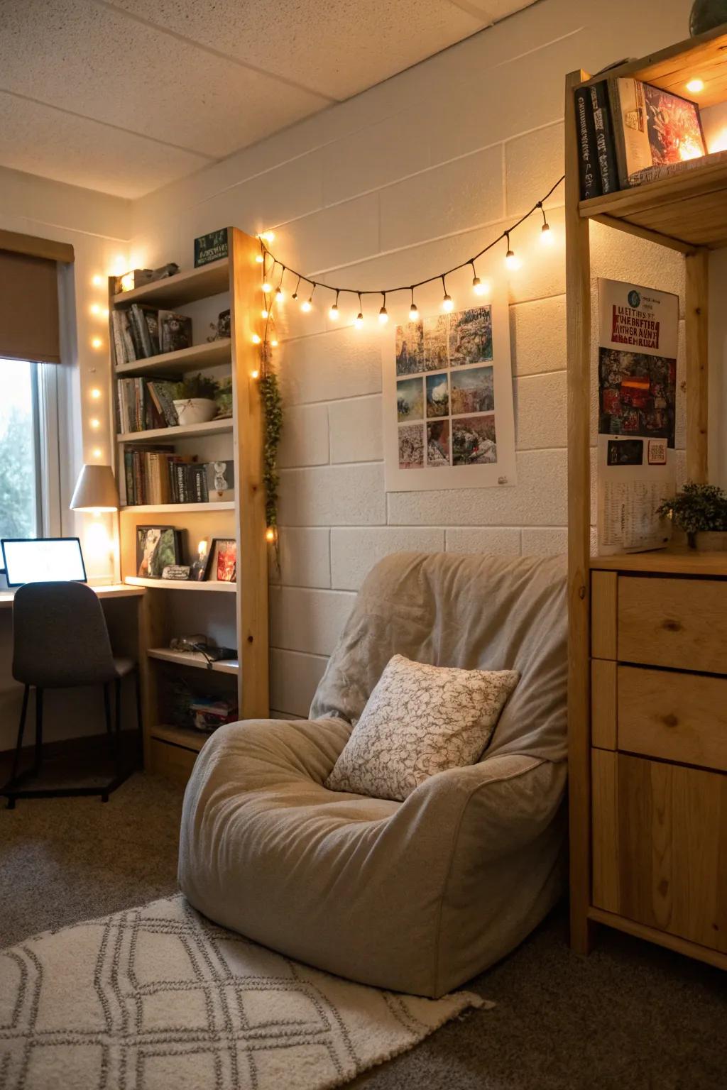 A cozy reading nook provides a perfect escape.