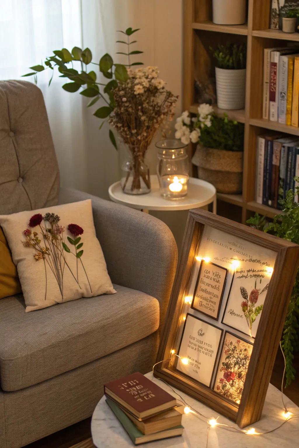 Add a personal touch with messages in your dried flower shadow box.