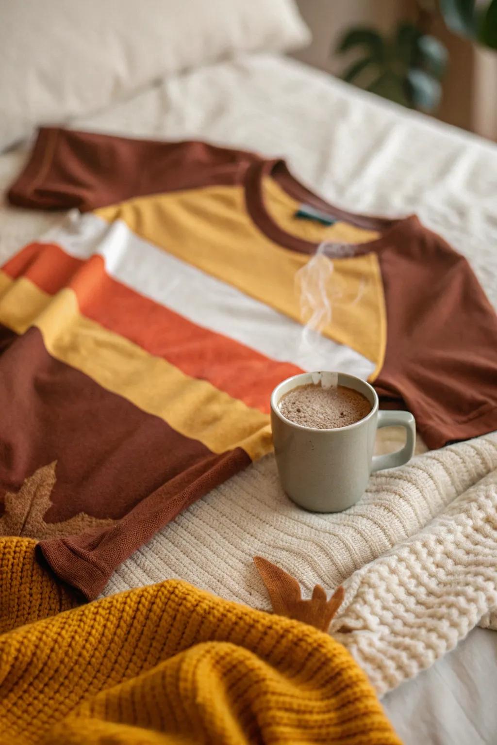 Color block shirts in warm hues are great for a cozy autumn day.