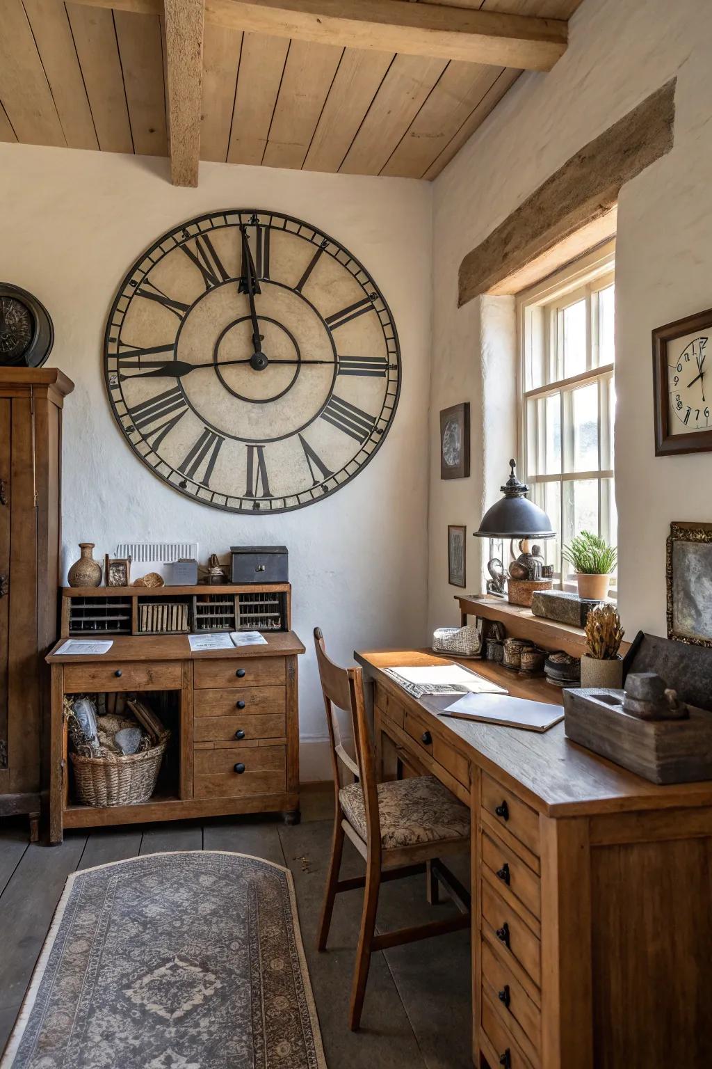A classic clock serves as a fashionable main feature.