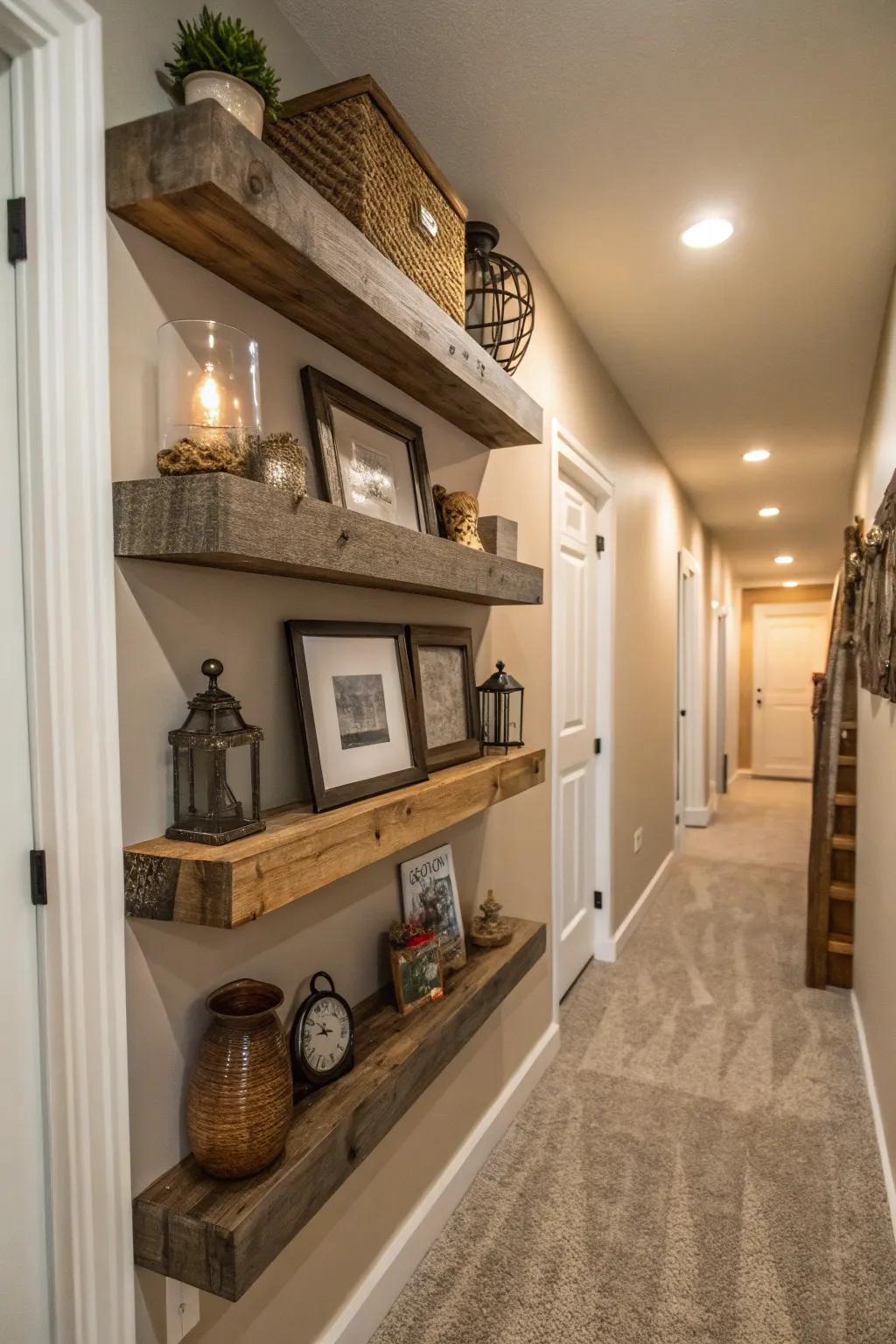 Add depth to your hallway with textured shelf finishes.