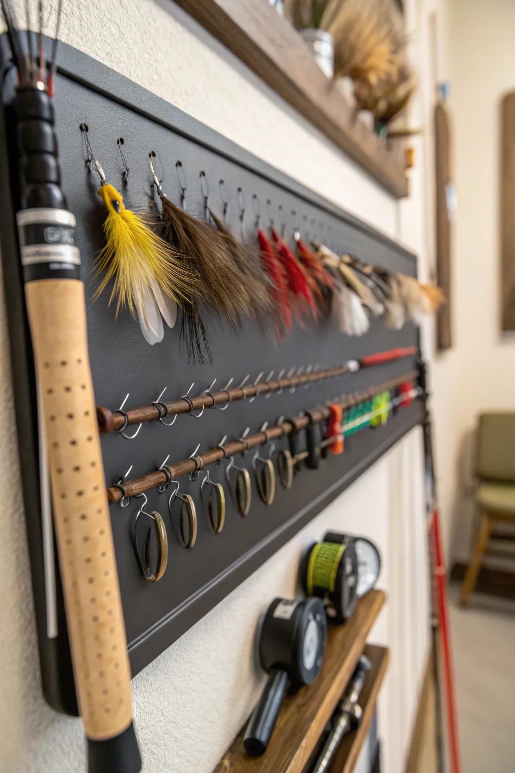 Magnetic strips for organizing small tools.