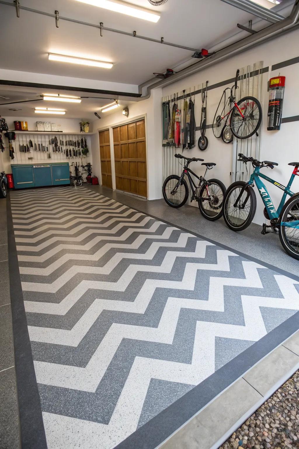 Patterned flooring can transform your garage into a standout space.