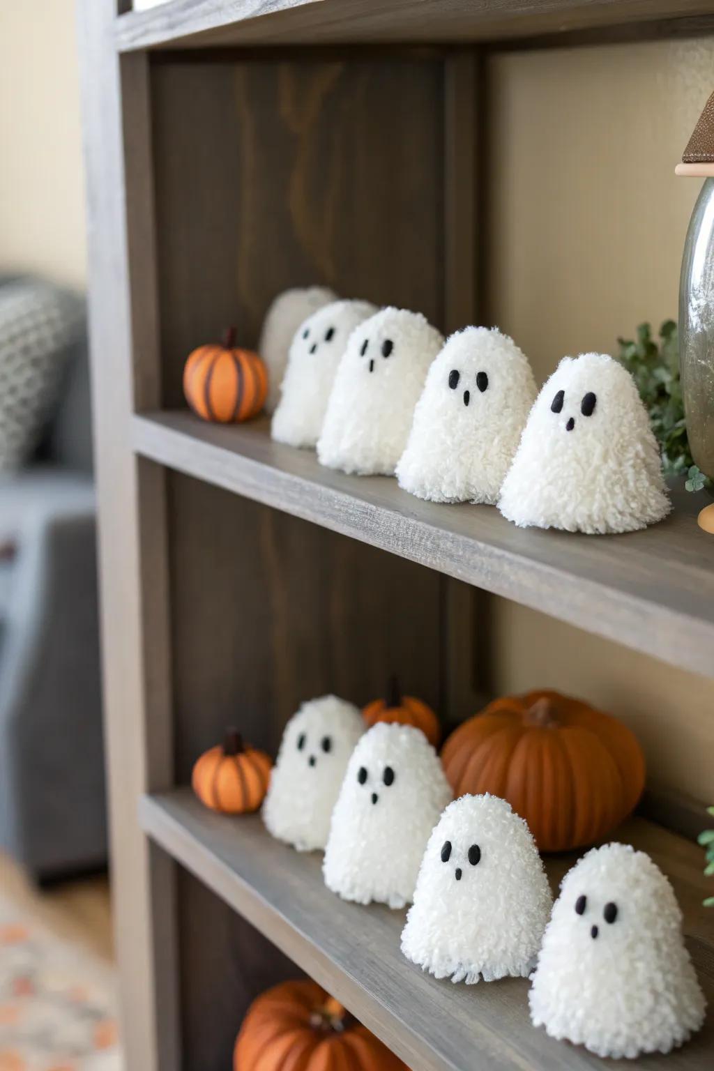 Pom pom ghosts are an adorable addition to your Halloween setup.