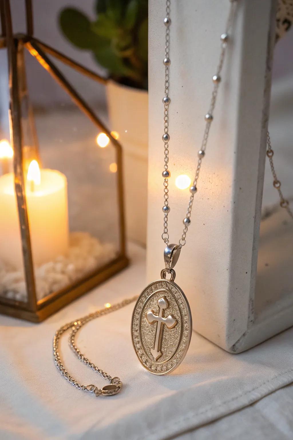 A faith-inspired pendant necklace with personal significance.