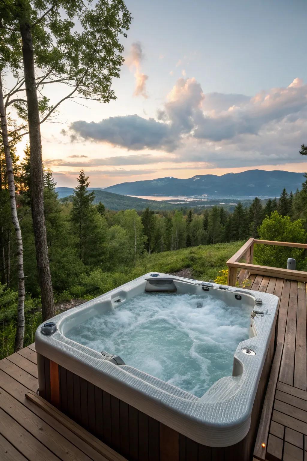 A dedicated hot tub level offers built-in privacy and views.