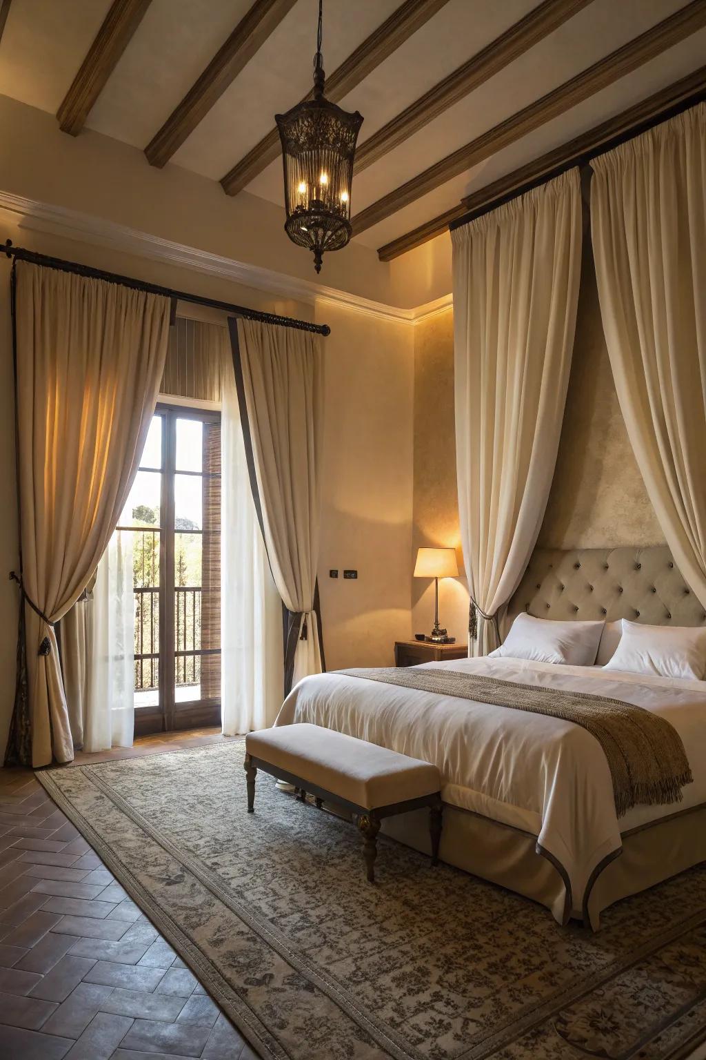Floor-to-ceiling drapery enhances window elegance.