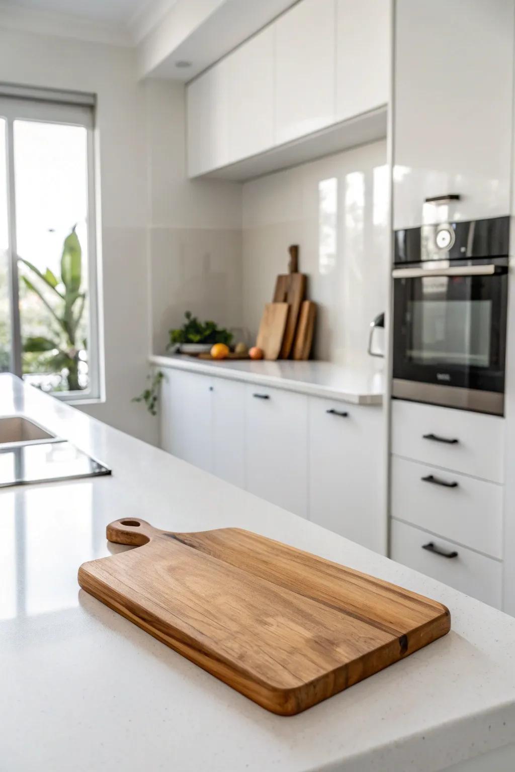 A simple design featuring a solitary prep surface showcases elegance and straightforwardness.