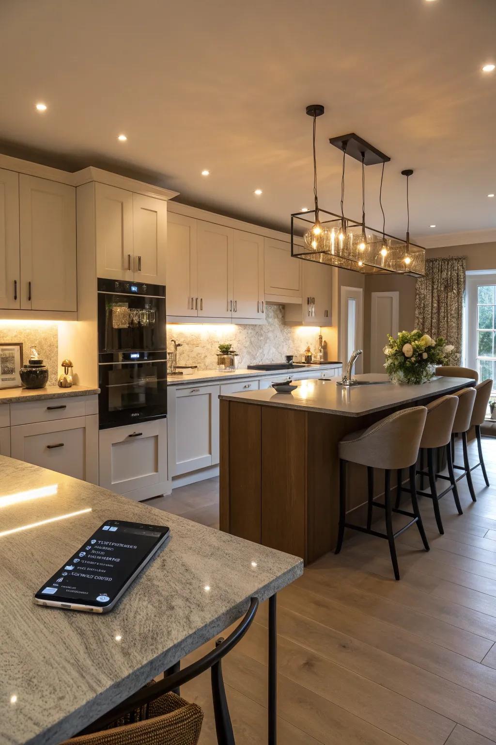 Smart lighting offers convenience and control over your kitchen ambiance.